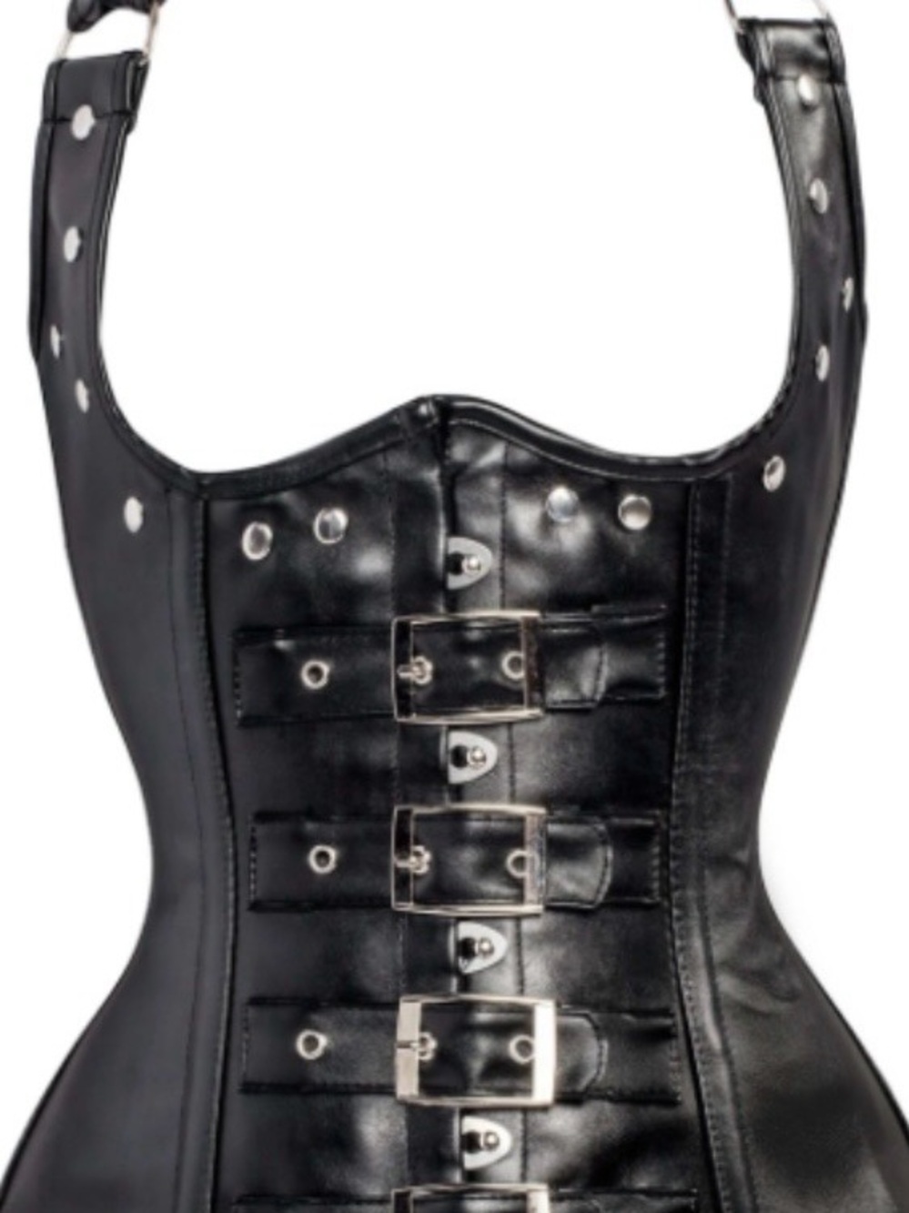 Daisy Corsets Plus Size Black Faux Leather Buckle Corset Top